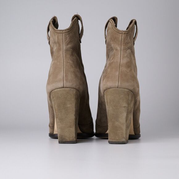 Zara Women’s Beige Suede Western Boho Chic Ankle Boots Sz 38 Almond Toe Pull On - Picture 6 of 11